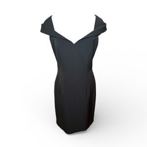 Milly Bergdorf Black Off Shoulder Foldover Sheath Cocktail Midi Dress 6